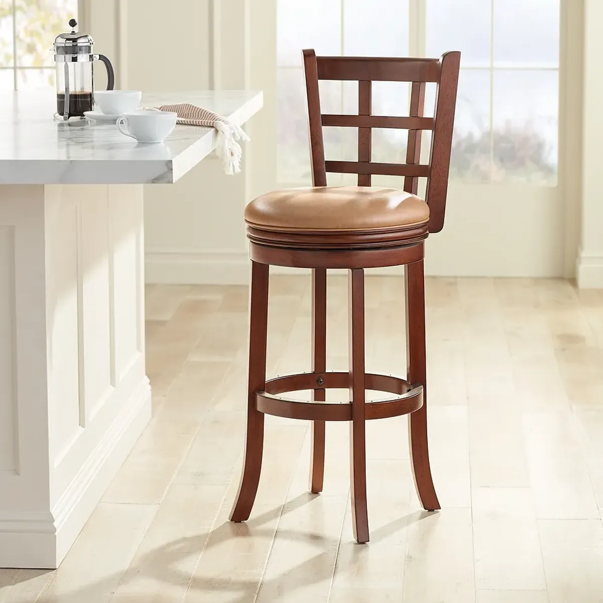 Lennox 24 3/4" Tan Mahogany Swivel Counter Stool