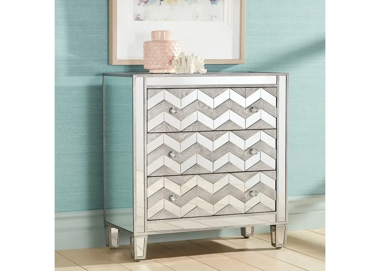 Mirrored Chevron 32" Wide 3-Drawer Accent Chest