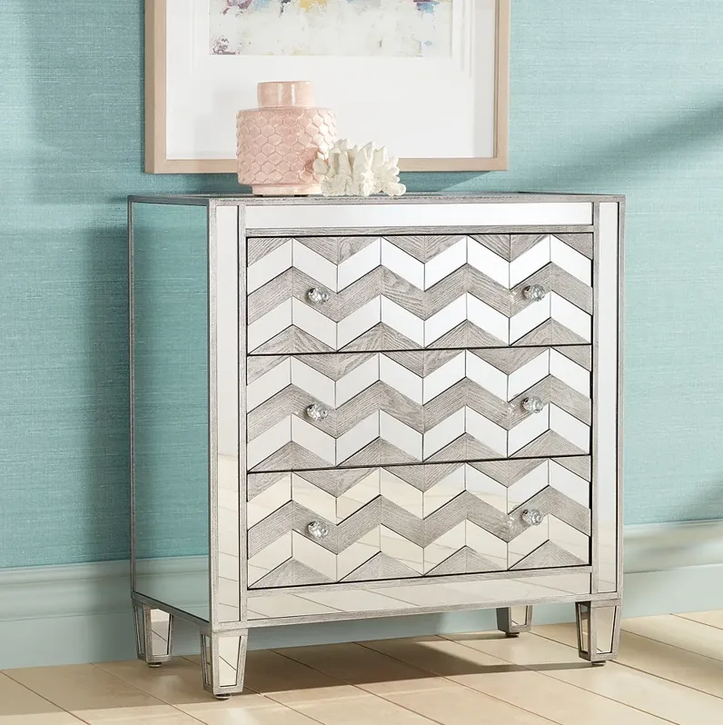 Mirrored Chevron 32" Wide 3-Drawer Accent Chest