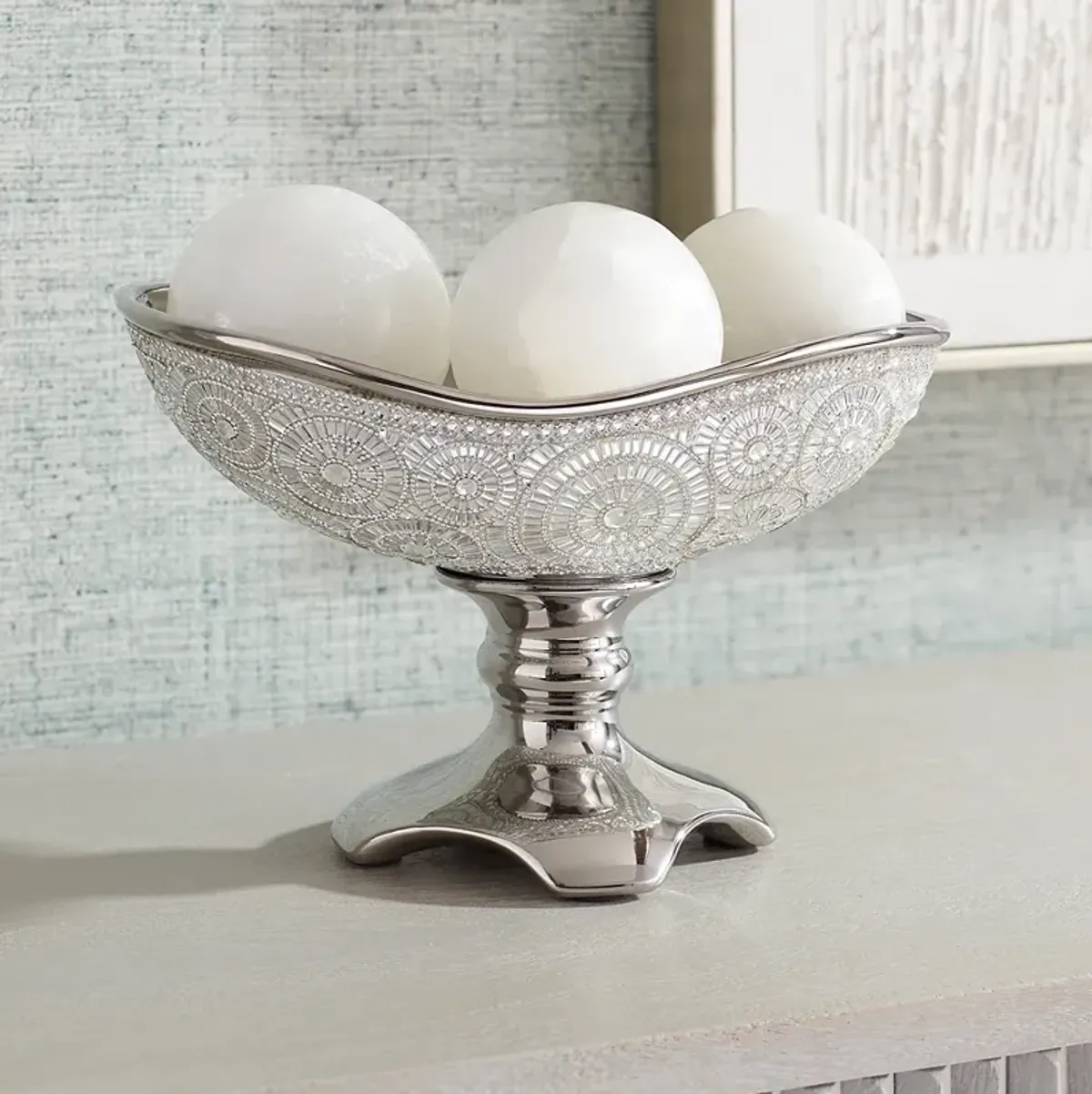 Circle Bling Silver Plating Ceramic Fruit Bowl