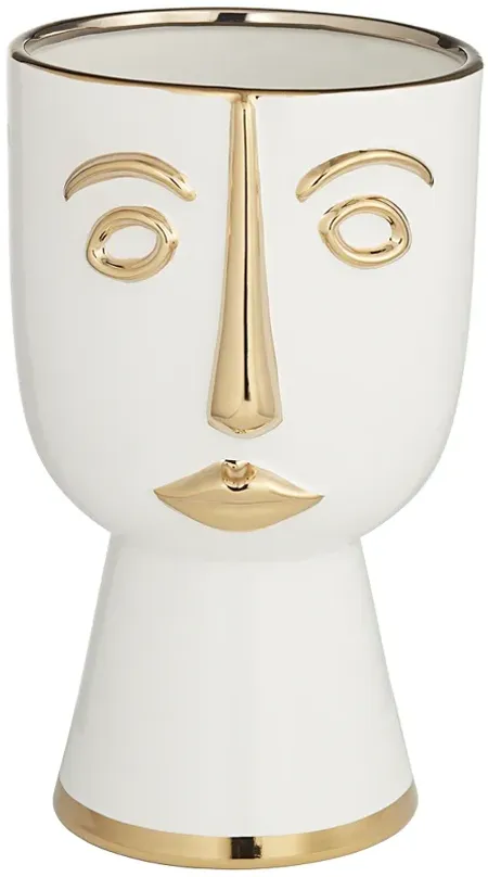 Modern Face 12 1/4" High Gold and White Ceramic Vase