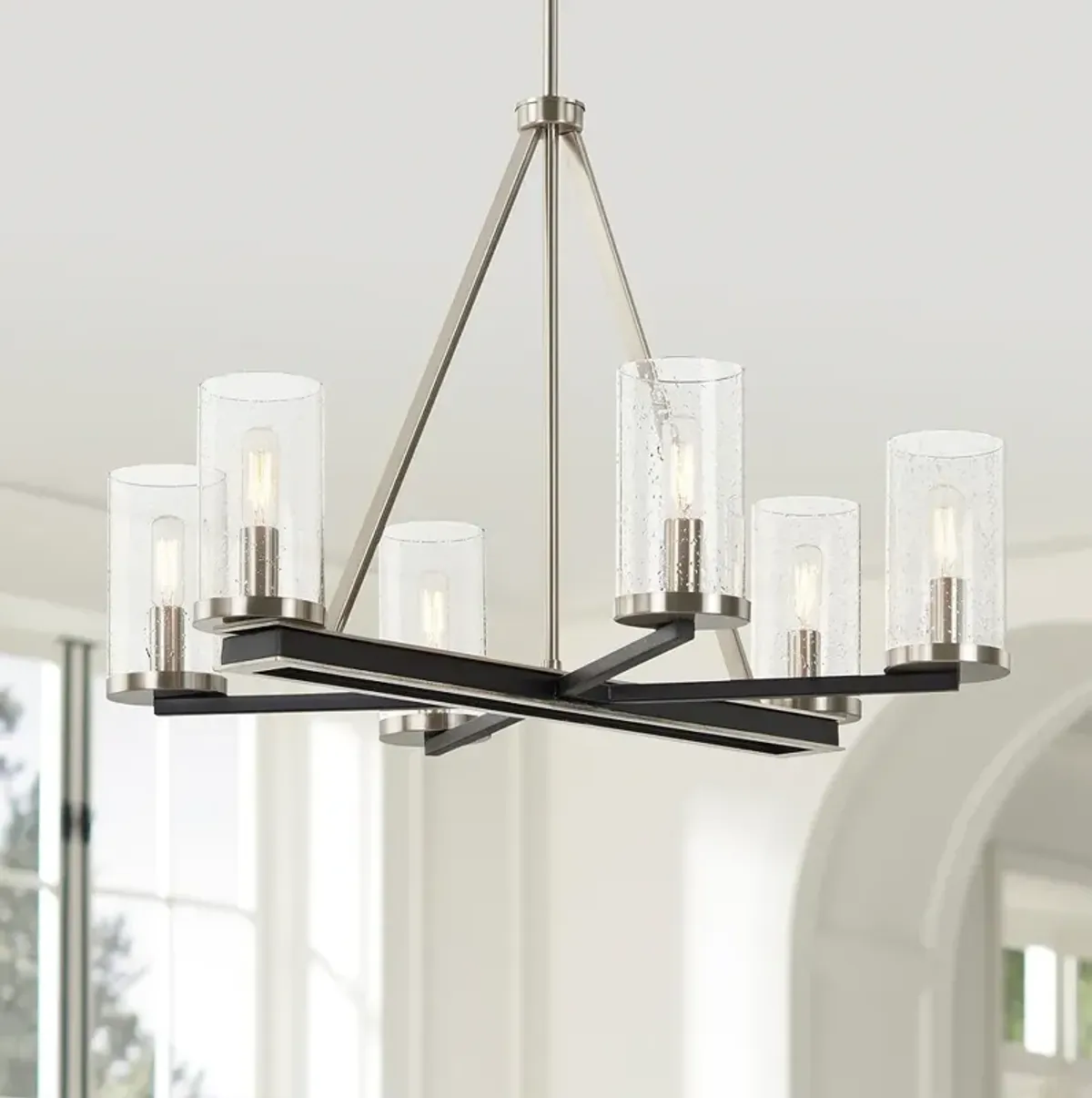 Minka Cole's Crossing 26" Coal Brushed Nickel 6-Light Chandelier