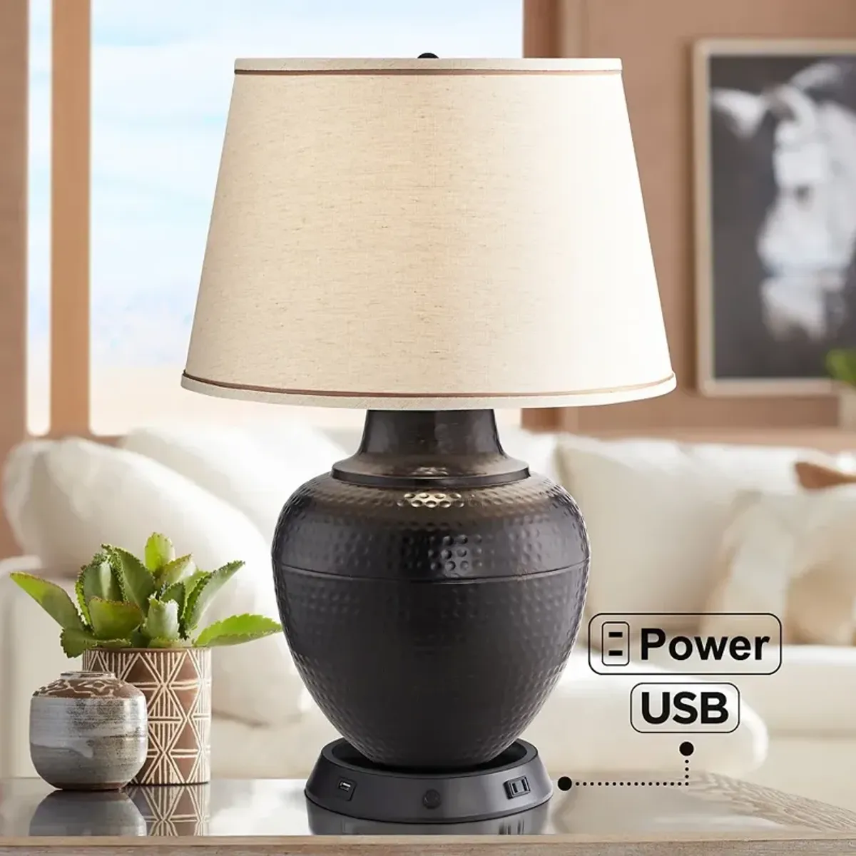 Barnes and Ivy Brighton Bronze Lamp with Dimmable USB Workstation Base