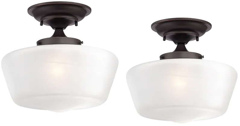 Schoolhouse Floating 12" Wide Bronze and White Ceiling Lights Set of 2