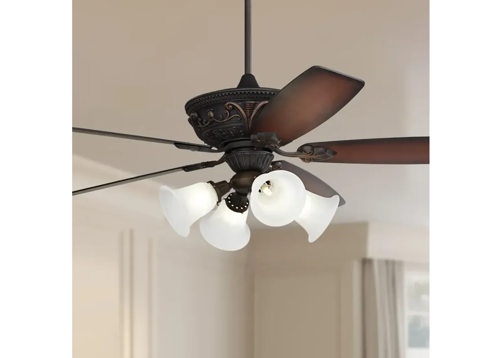 60" Casa Montego Bronze Marbleized Glass Teak LED Ceiling Fan