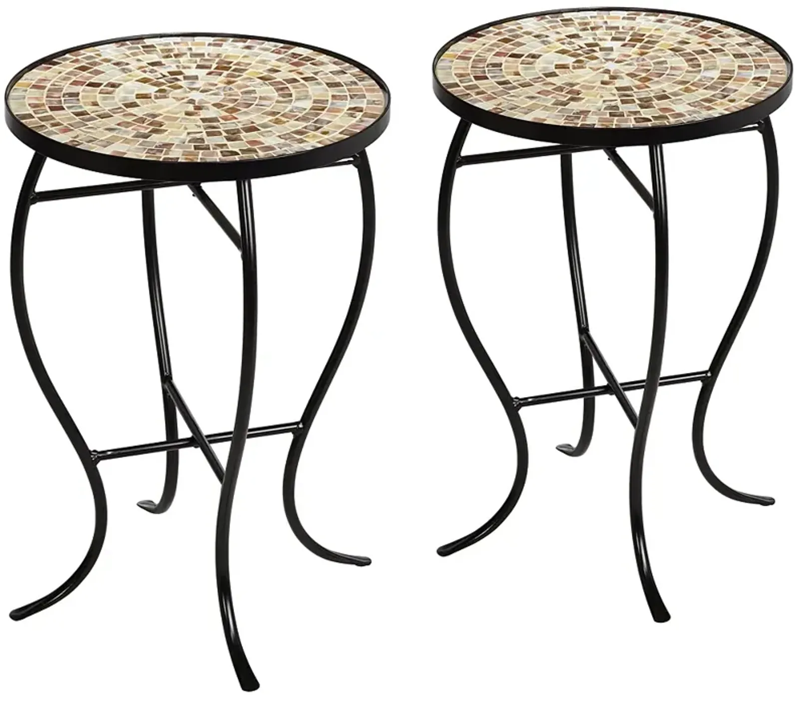 Mother of Pearl Mosaic Black Iron Outdoor Accent Tables Set of 2