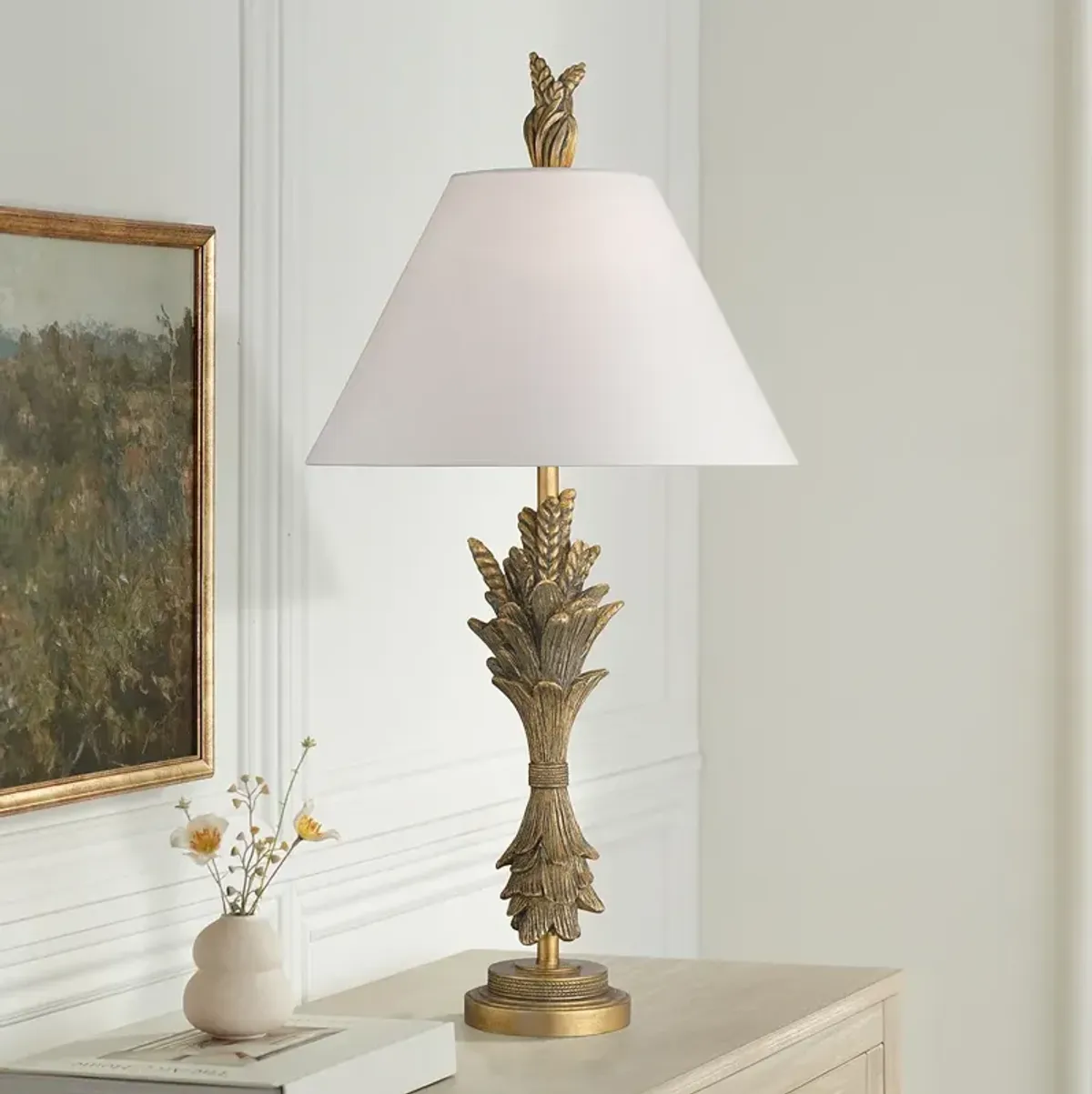 Possini Euro Cleo 33" High Faux Gold Leaf Finish Table Lamp