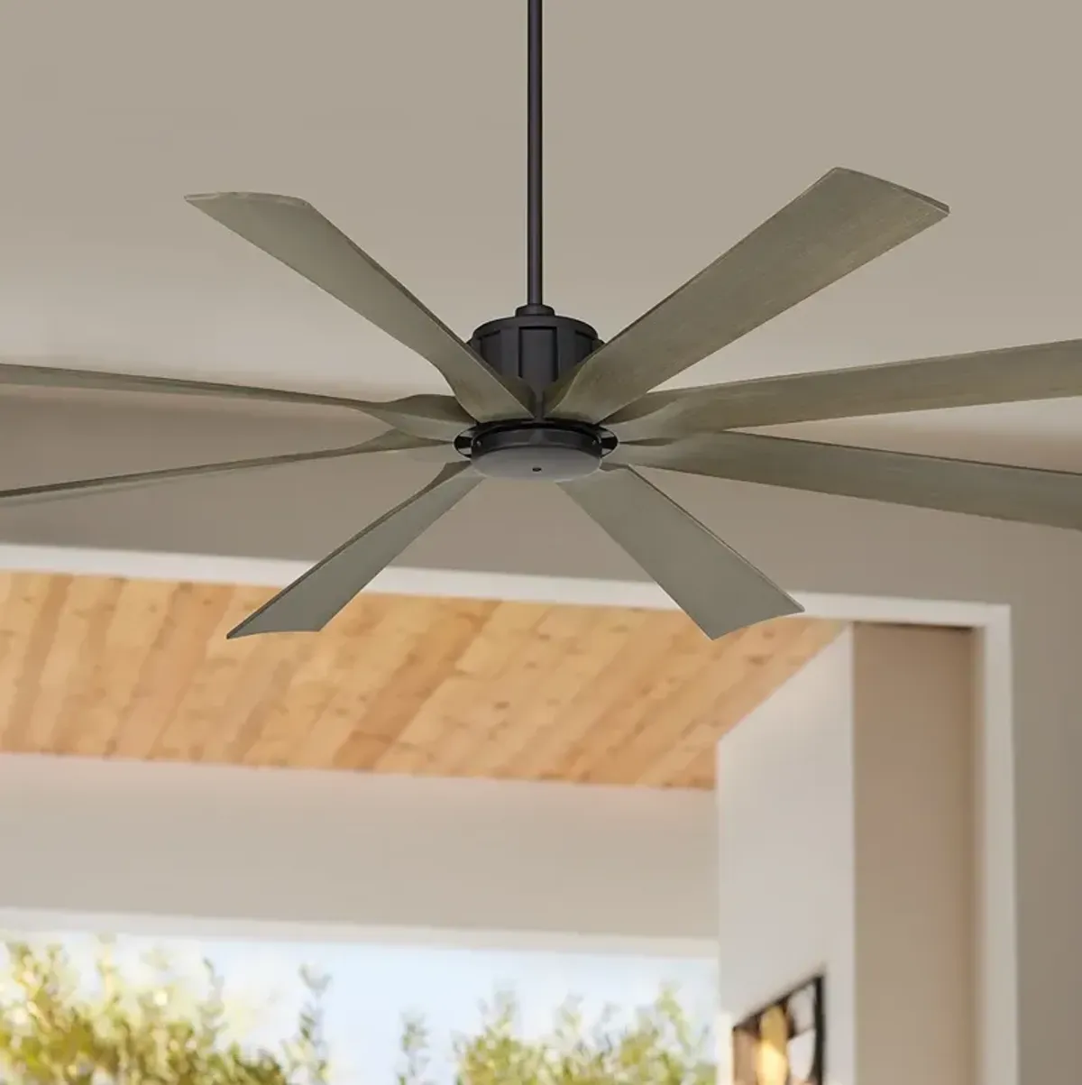 70" Possini Euro Defender Matte Black Oak Large Remote Ceiling Fan