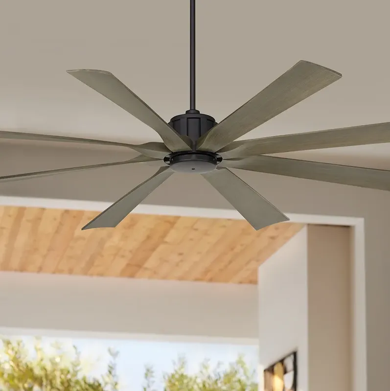 70" Possini Euro Defender Matte Black Oak Large Remote Ceiling Fan