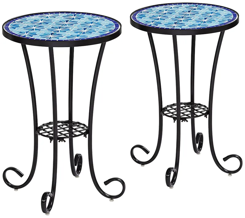 Blue Stars Mosaic Black Outdoor Accent Tables Set of 2