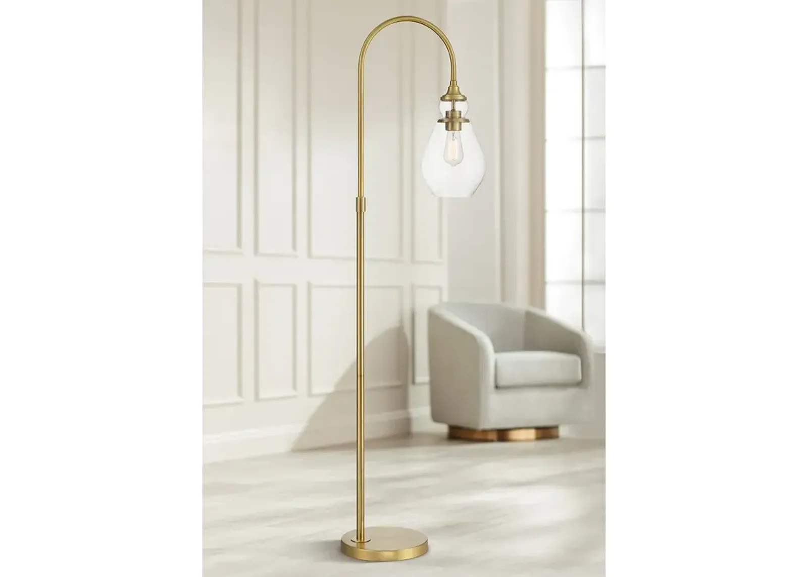 Possini Euro Vaile 66" Warm Gold Modern Arc Chairside Floor Lamp