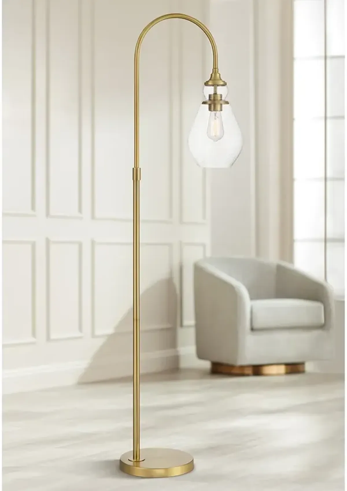 Possini Euro Vaile 66" Warm Gold Modern Arc Chairside Floor Lamp