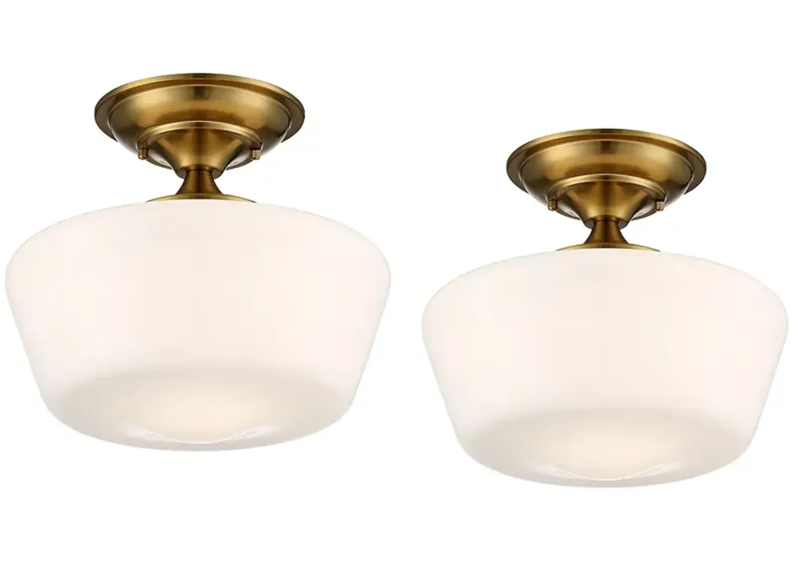 Regency Hill Schoolhouse 12" Gold and White Ceiling Lights Set of 2