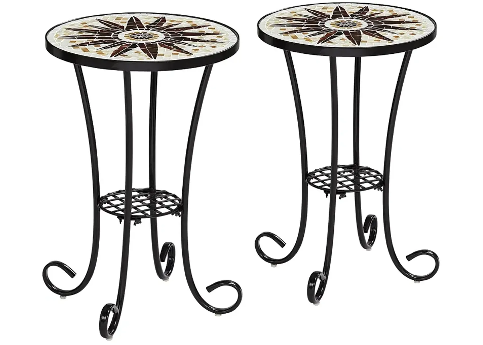 Sunburst Mosaic Black Outdoor Accent Tables Set of 2