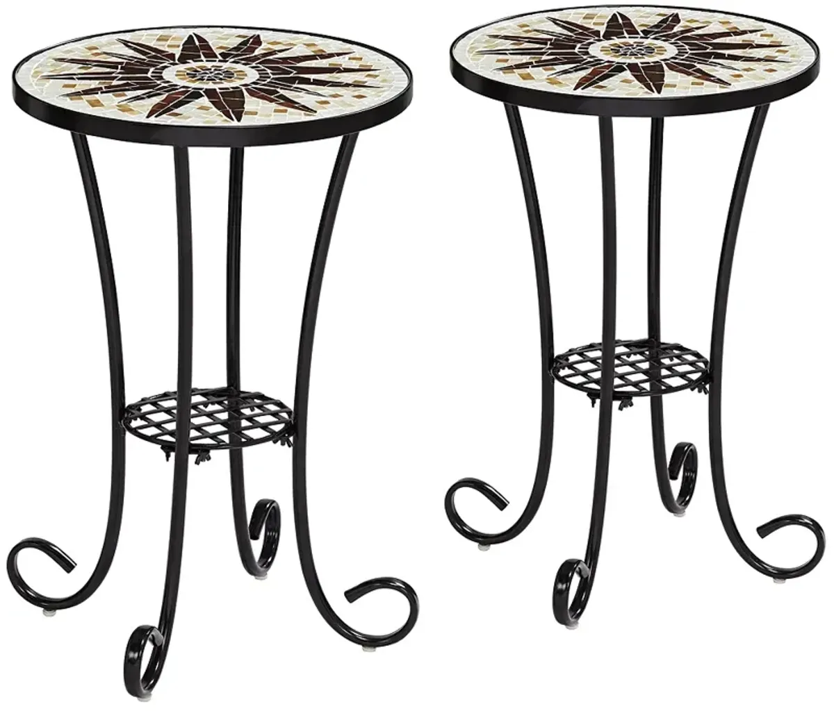 Sunburst Mosaic Black Outdoor Accent Tables Set of 2