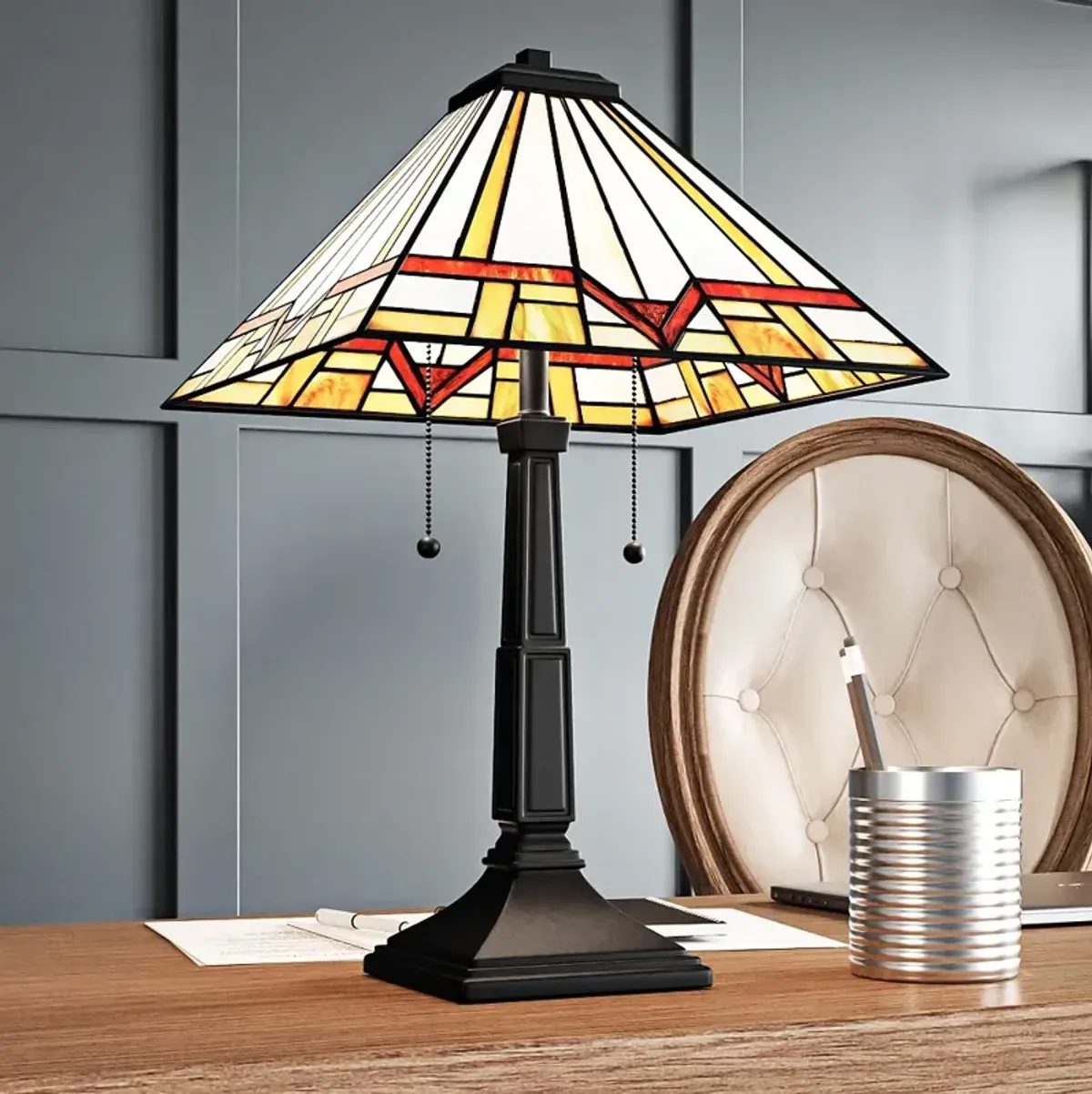 Quoizel Frederick 23" High Matte Black Art Glass Accent Table Lamp