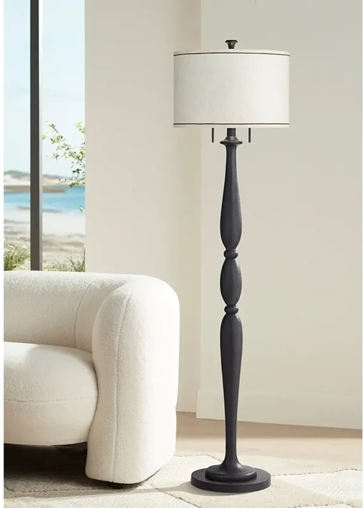 Franklin Iron Works Diego 65" Black Turned Column Floor Lamp