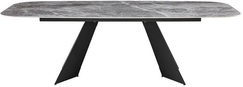 Lizarte 93 3/4"W Marble Ceramic Dark Gray Steel Dining Table