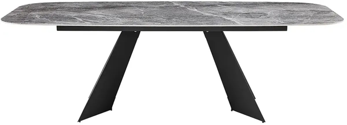 Lizarte 93 3/4"W Marble Ceramic Dark Gray Steel Dining Table