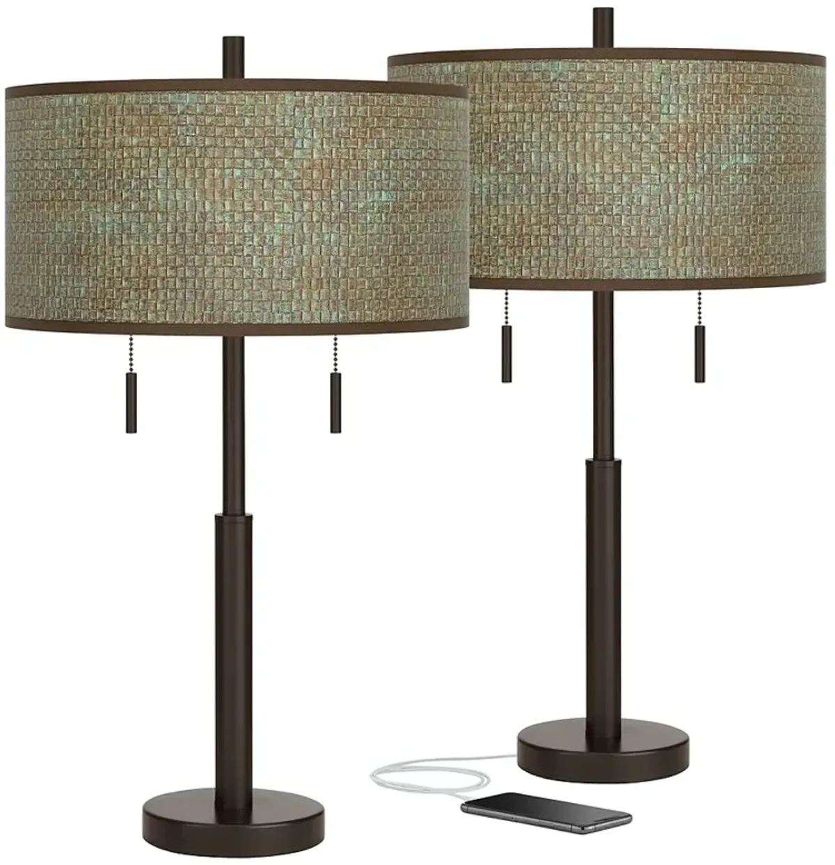 Interweave Patina Robbie Bronze USB Table Lamps Set of 2