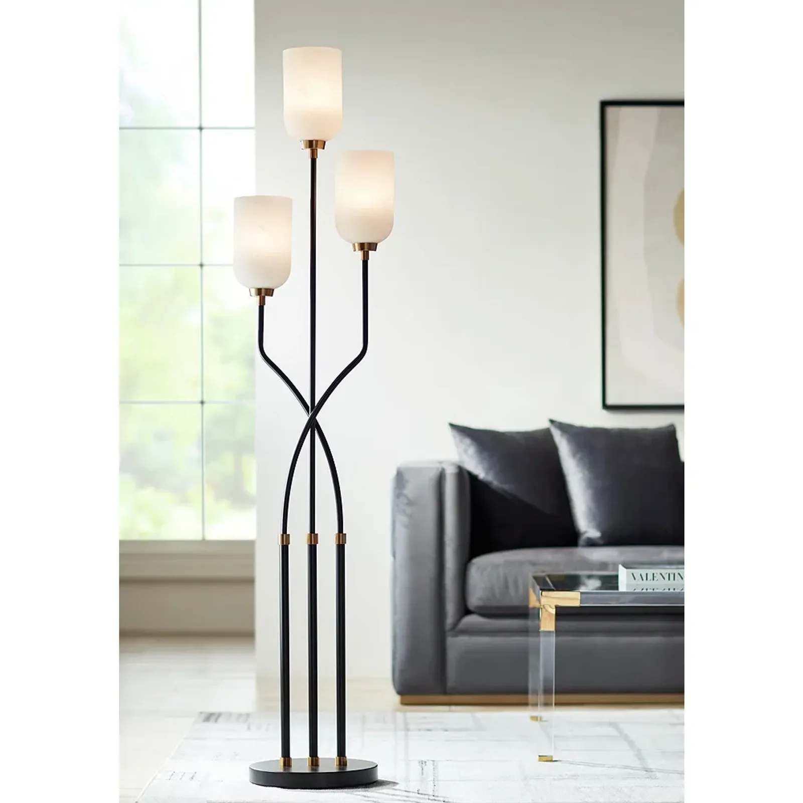 Pacific Coast Lighting 3-Light Dark Bronze with Alabaster Glass Floor Lamp