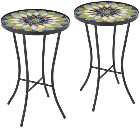 Petal Mosaic Multicolor Outdoor Accent Tables Set of 2