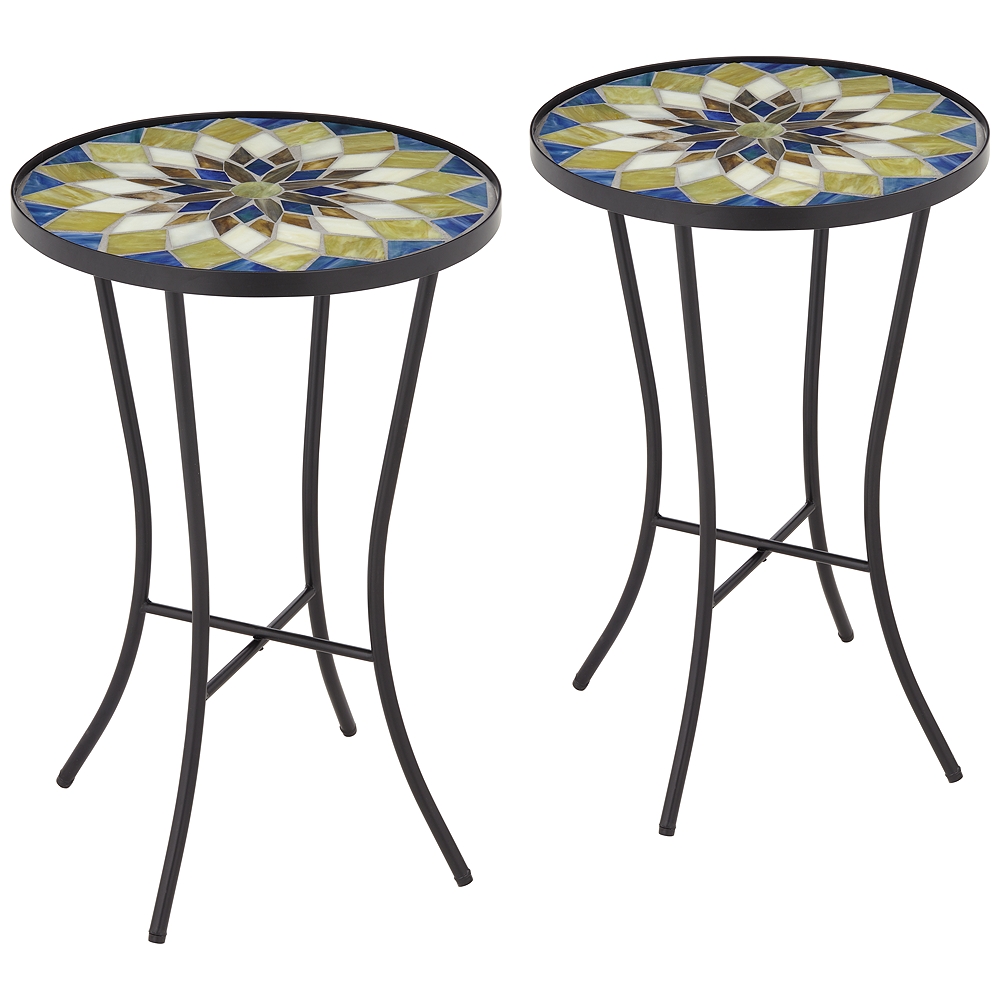 Petal Mosaic Multicolor Outdoor Accent Tables Set of 2