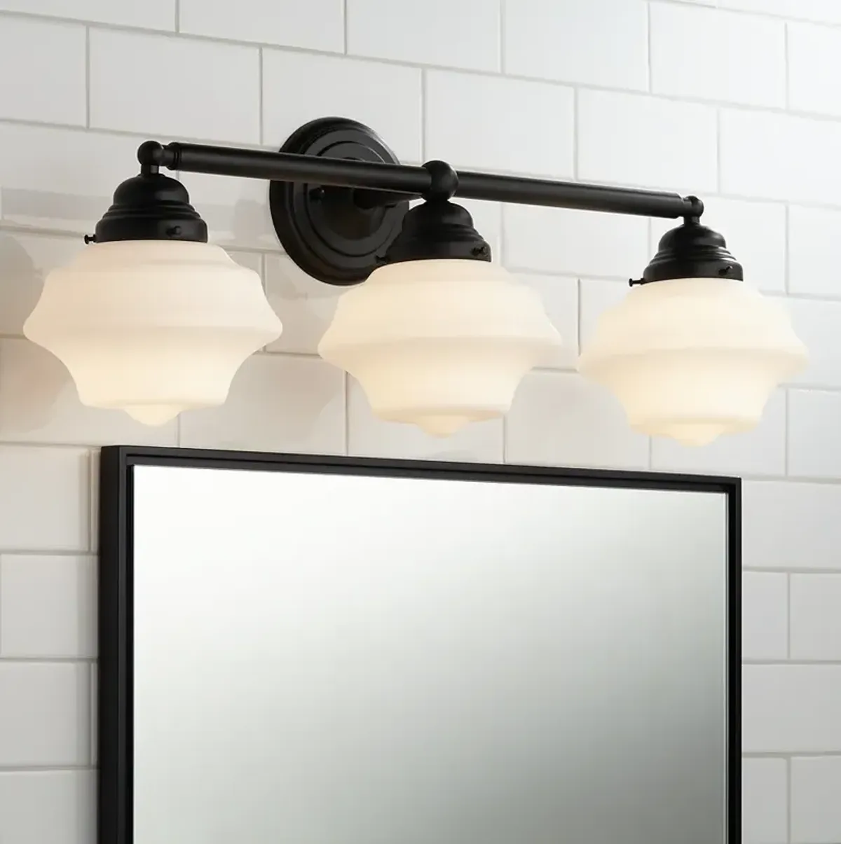 Possini Euro Astrid 27 1/4" Wide Black 3-Light Schoolhouse Bath Light