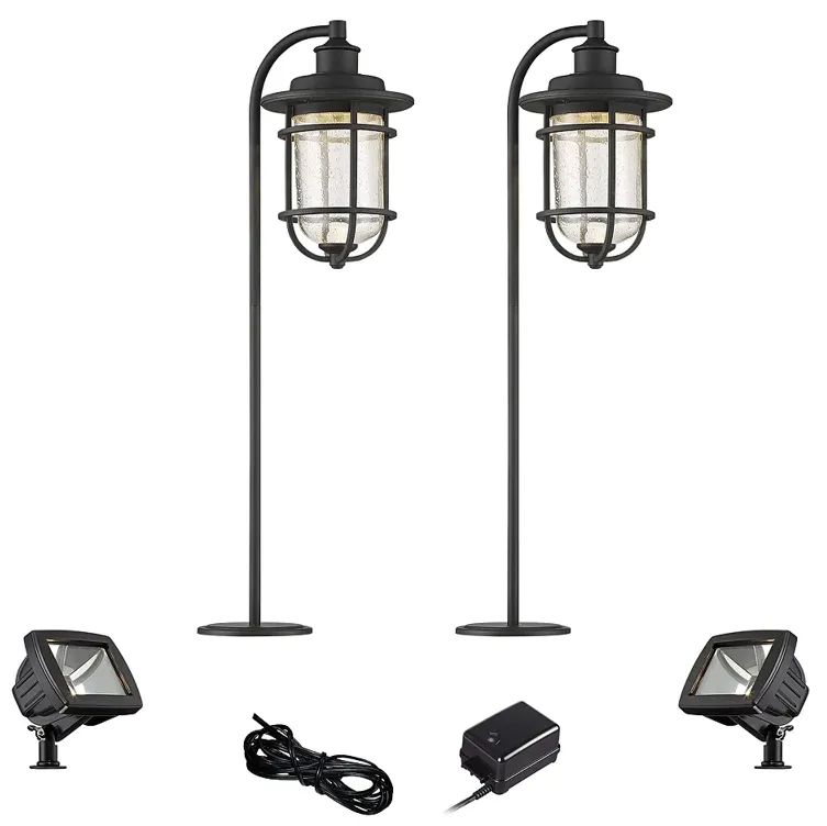 Markham Textured Black 6-Piece LED Path and Flood Light Set