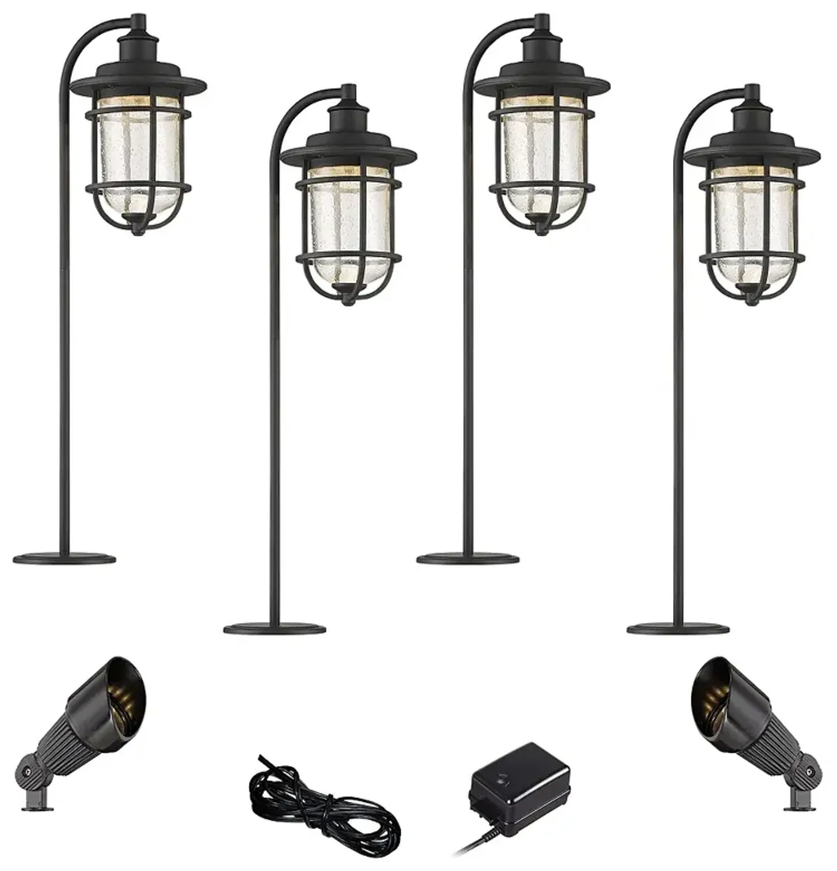 Markham Textured Black 8-Piece LED Path and Spot Light Set