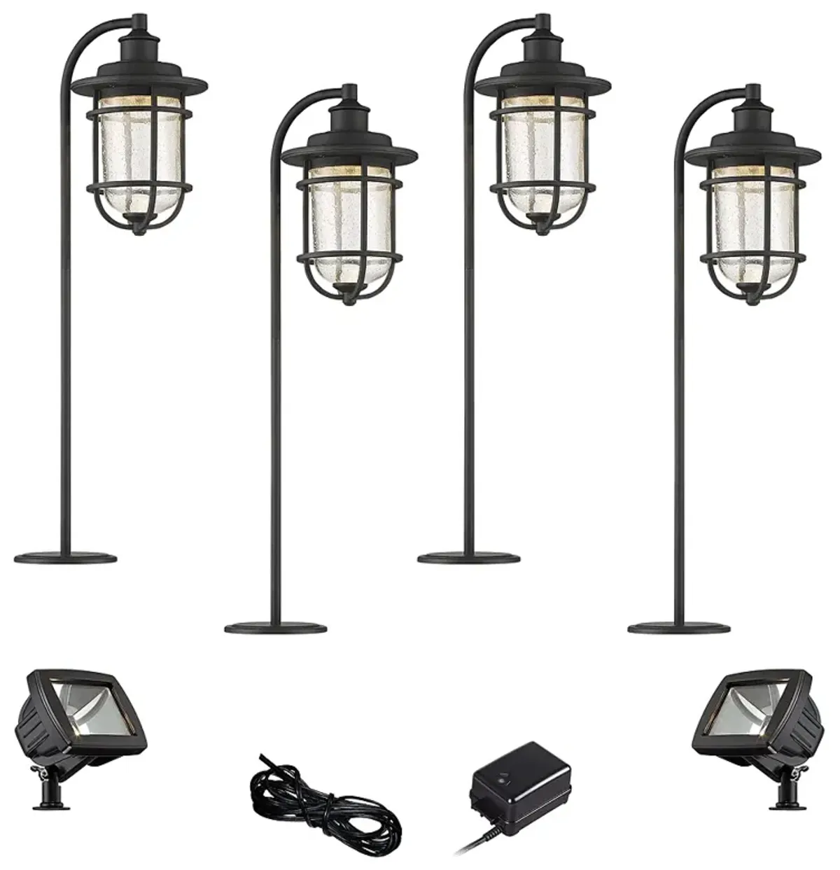 Markham Textured Black 8-Piece LED Path and Flood Light Set