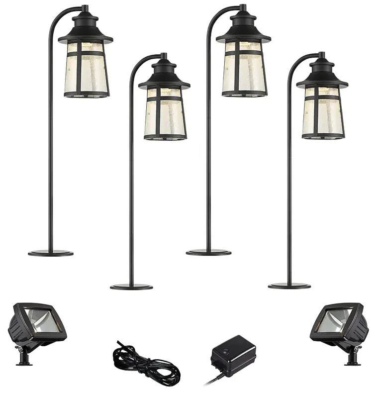 Clement Black 8-Piece LED Landscape Path and Flood Light Set