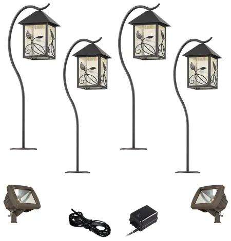 French Garden Bronze 8-Piece LED Path and Flood Light Set
