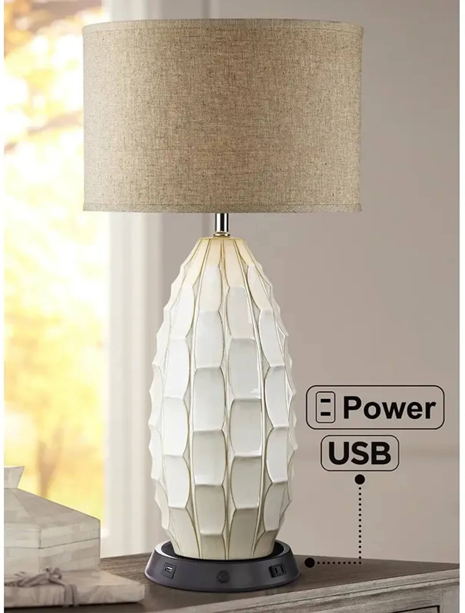 Possini Euro Cosgrove Ceramic Table Lamp with Dimmable USB Workstation Base