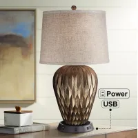 Possini Euro Buckhead Bronze Table Lamp with Dimmable USB Workstation Base