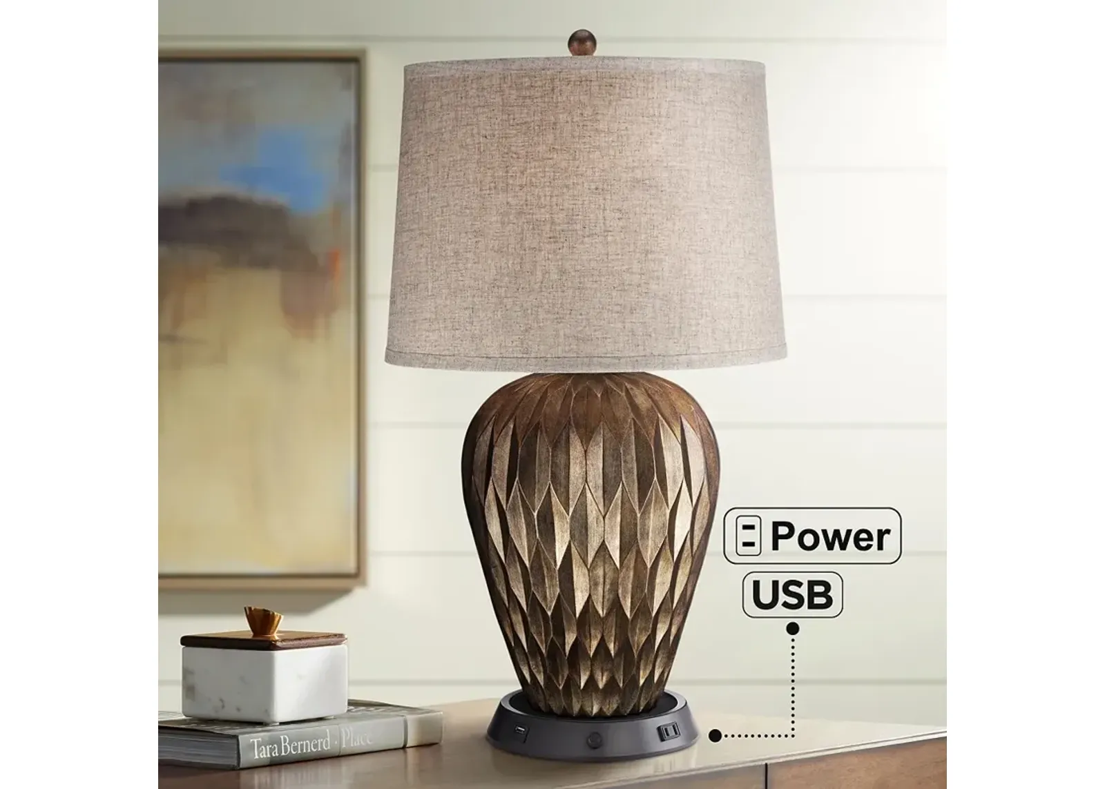 Possini Euro Buckhead Bronze Table Lamp with Dimmable USB Workstation Base