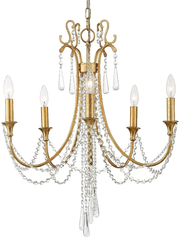 Crystorama Arcadia 23 1/2" 5-Light Antique Gold and Crystal Chandelier