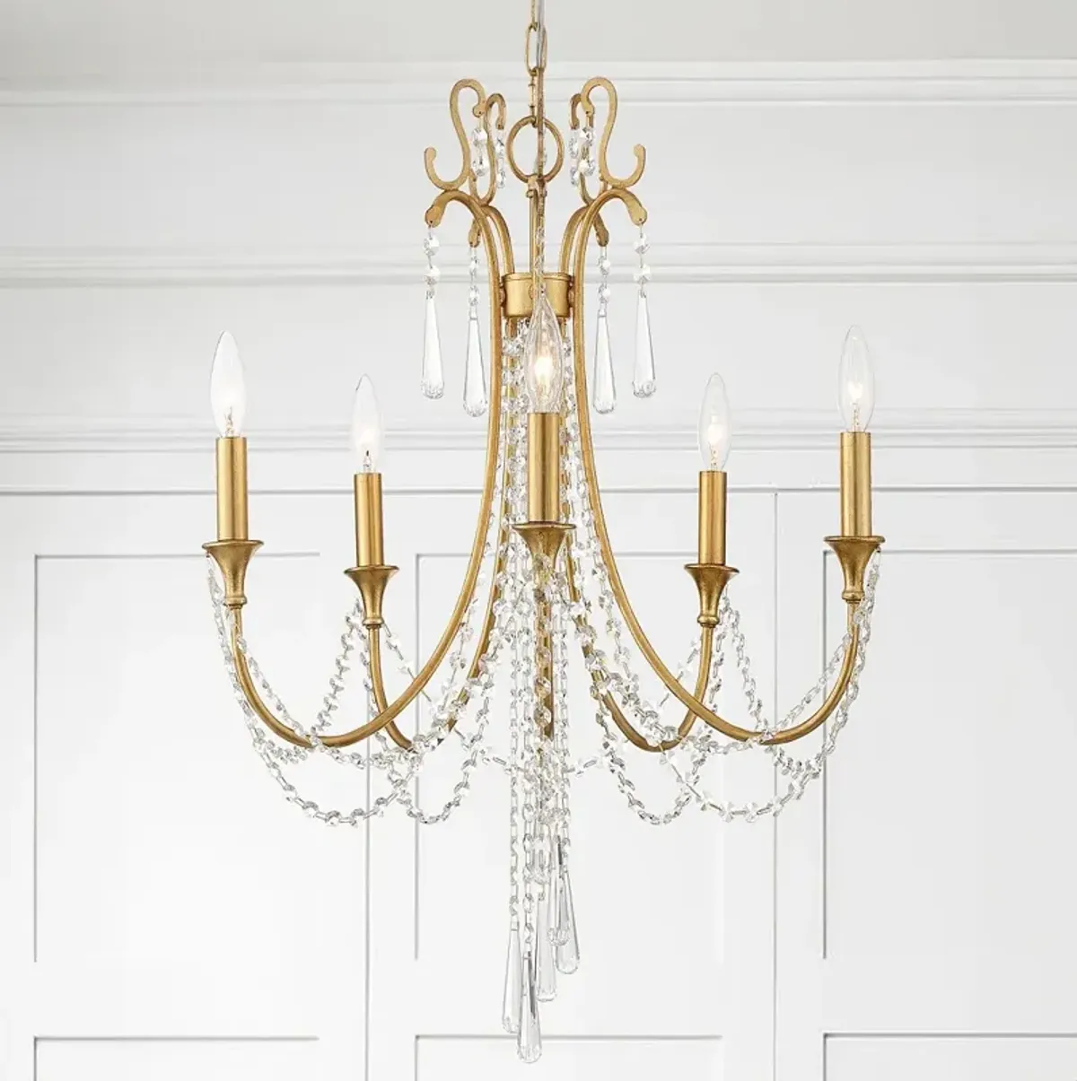 Crystorama Arcadia 23 1/2" 5-Light Antique Gold and Crystal Chandelier