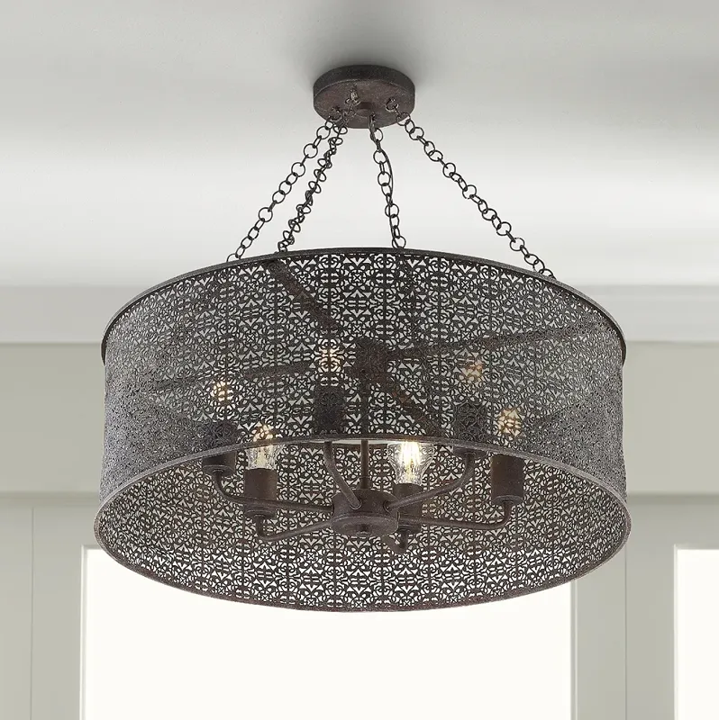 Crystorama Jasmine 25" Wide Bronze 6-Light Drum Chandelier