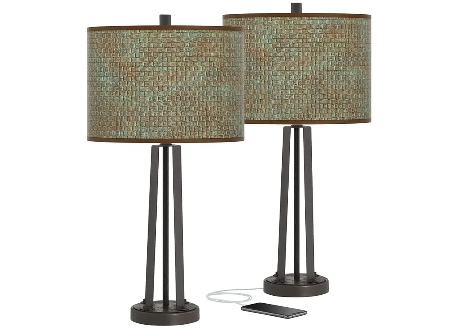 Giclee Glow Bronze 25 1/2" Interweave Patina Shade USB Lamps Set of 2