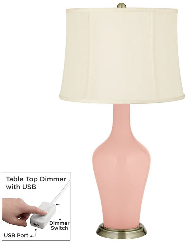 Rose Pink Anya Table Lamp with Dimmer