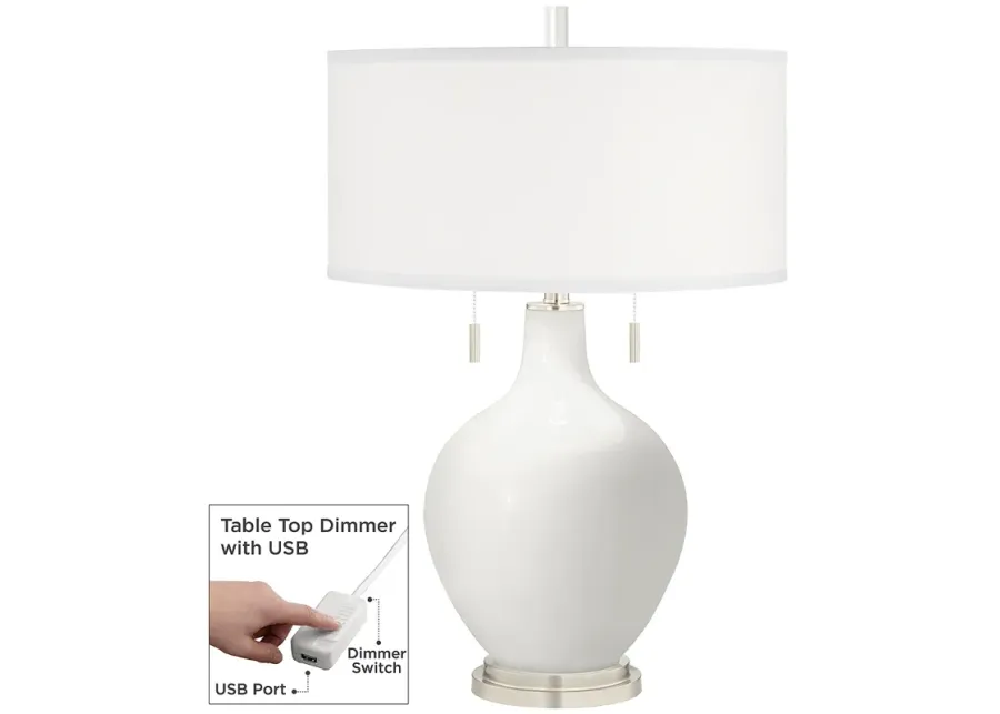 Color Plus Toby 28" Winter White Table Lamp with USB Dimmer