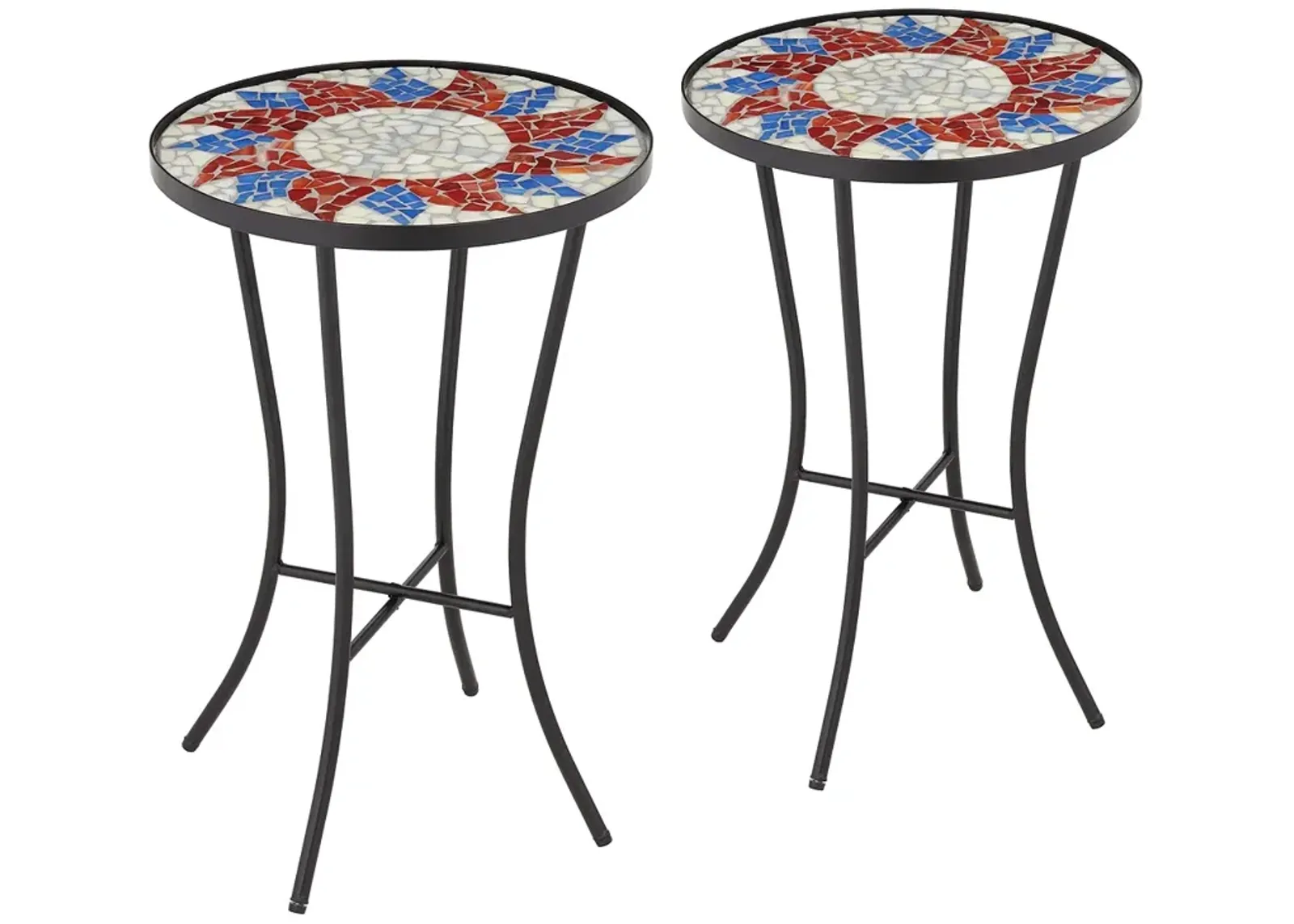 Sunburst Mosaic Red Outdoor Accent Tables Set of 2