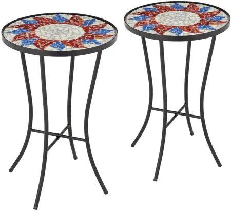 Sunburst Mosaic Red Outdoor Accent Tables Set of 2