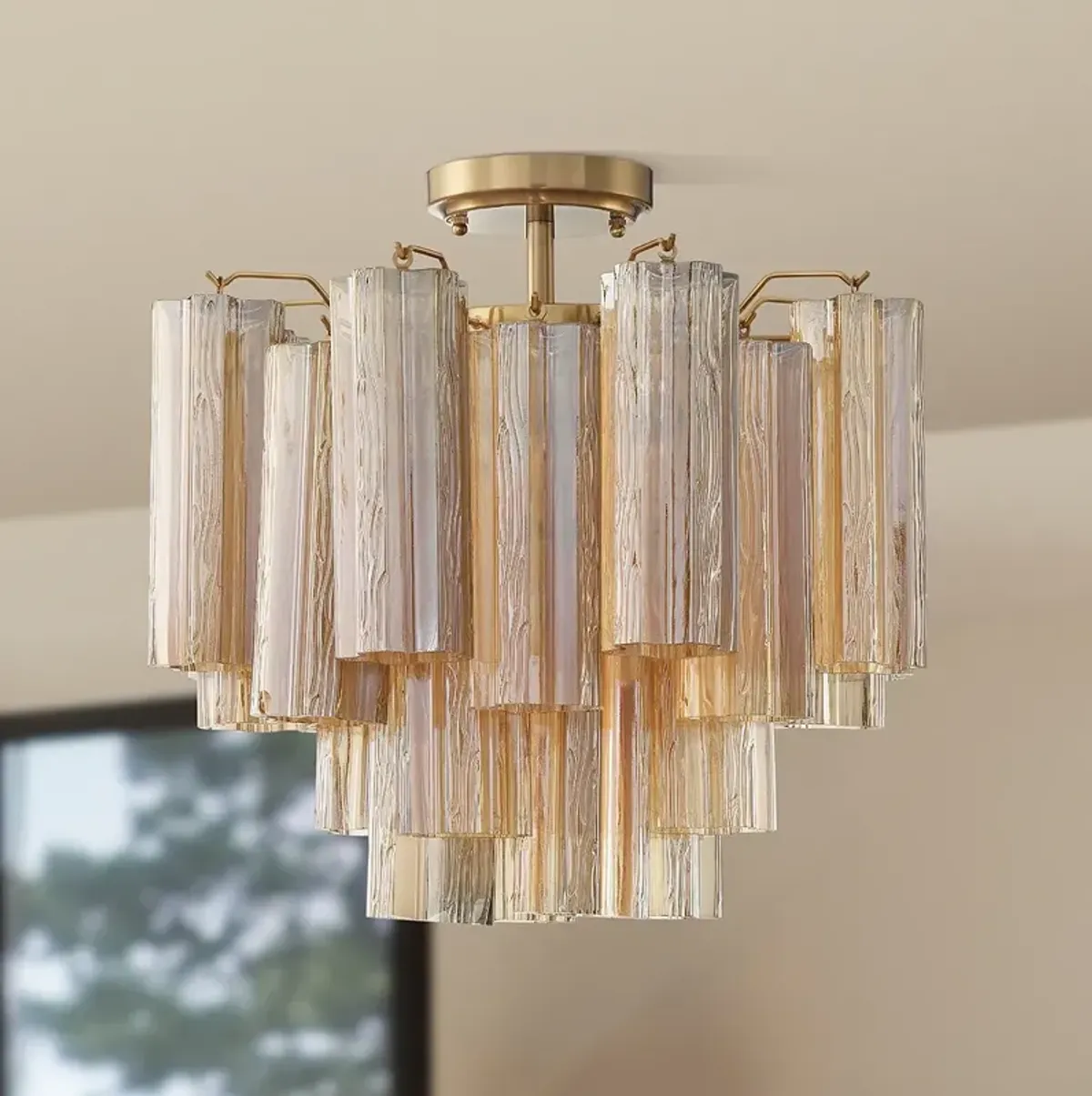 Addis 17 3/4" Wide Aged Brass Amber Glass Ceiling Light