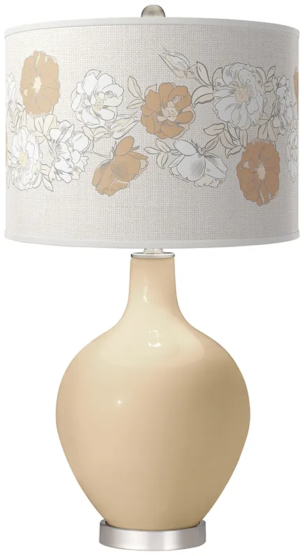 Colonial Tan Rose Bouquet Ovo Table Lamp