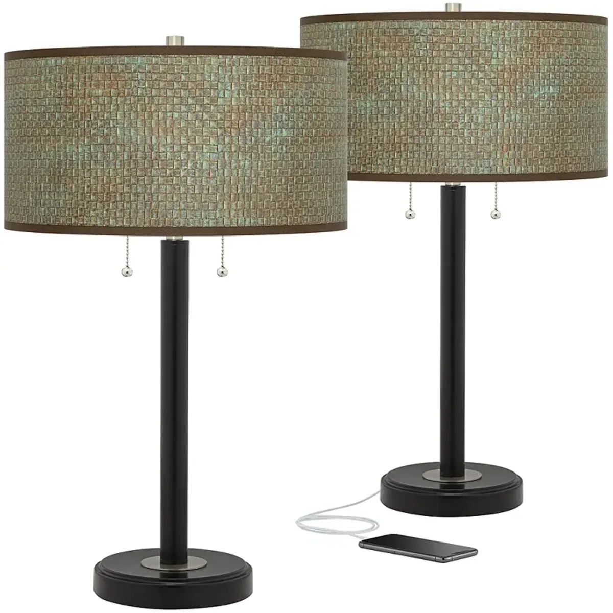 Interweave Patina Arturo Black Bronze USB Table Lamps Set of 2