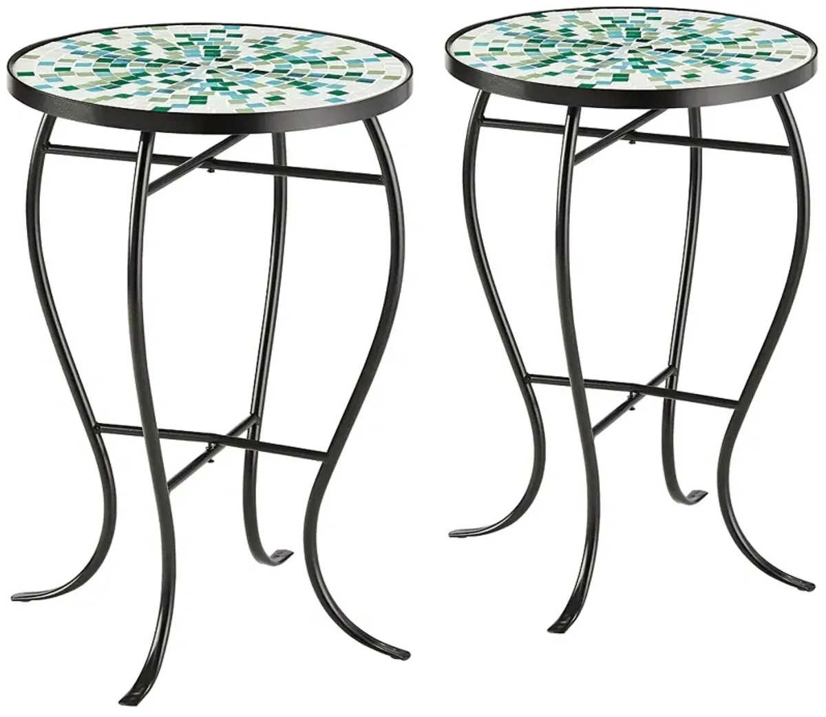 Aqua Mosaic Black Iron Outdoor Accent Tables Set of 2