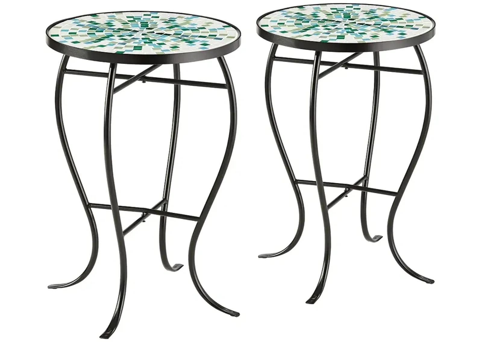 Aqua Mosaic Black Iron Outdoor Accent Tables Set of 2