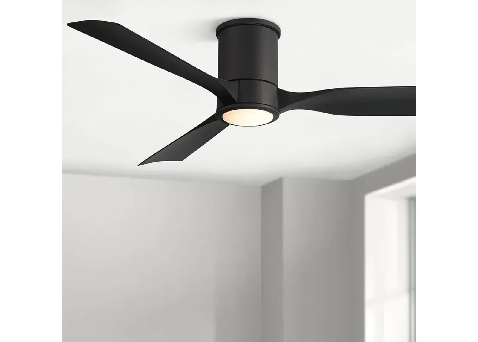 56" Casa Vieja Keel Matte Black LED Damp Remote Hugger Ceiling Fan